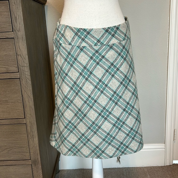 Talbots | Green & Gray Wool Blend Checked A-Line Skirt | 14 - Picture 1 of 8